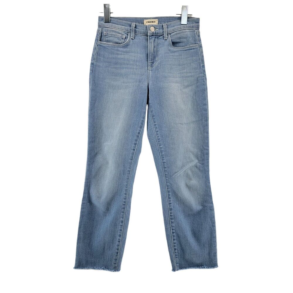 L'Agence‎ SADA High-Rise Cropped Slim Jeans Hilton Size 24 Light Wash Raw Hem